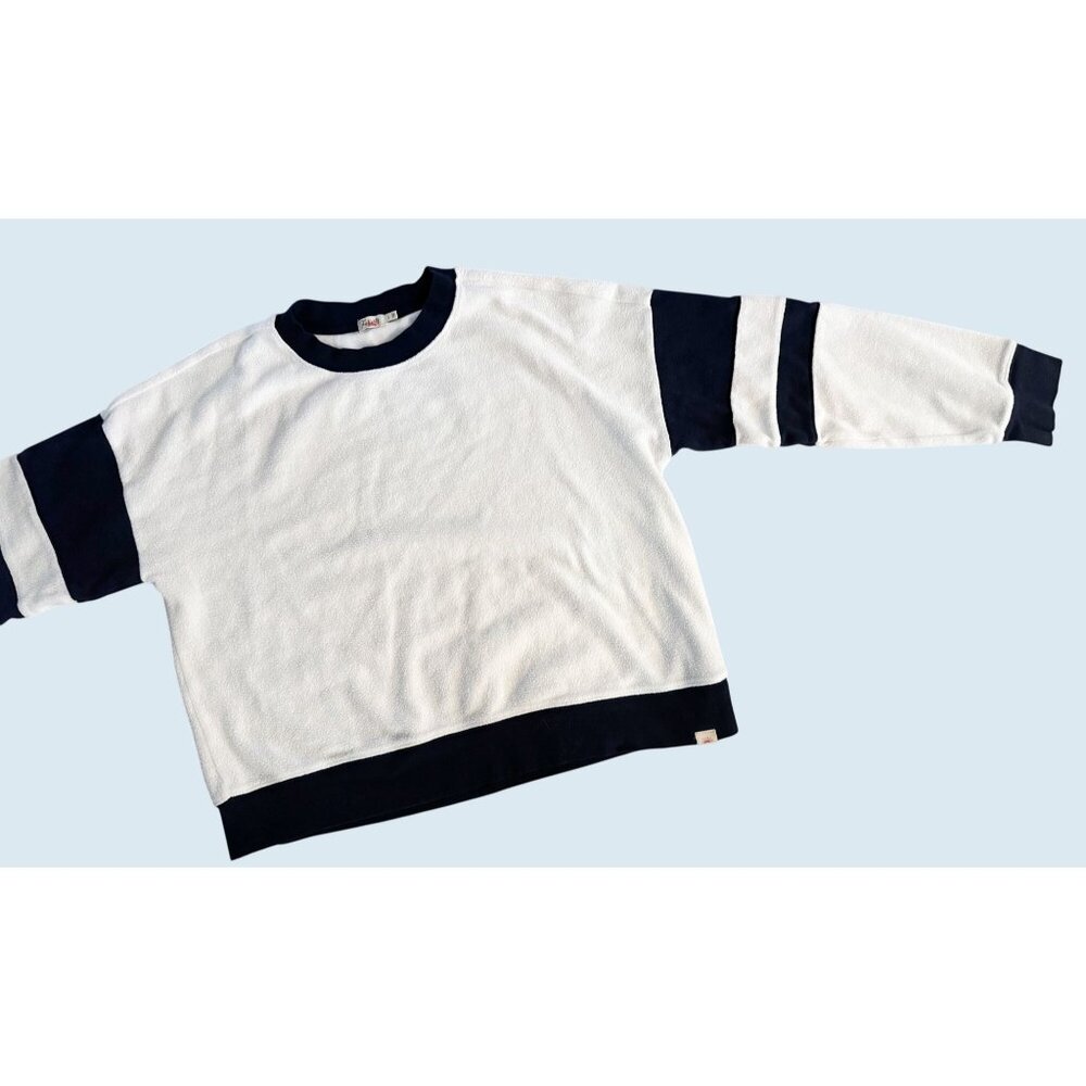 Faherty White and Navy Crewneck Sweatshirt - Picture 2 of 8